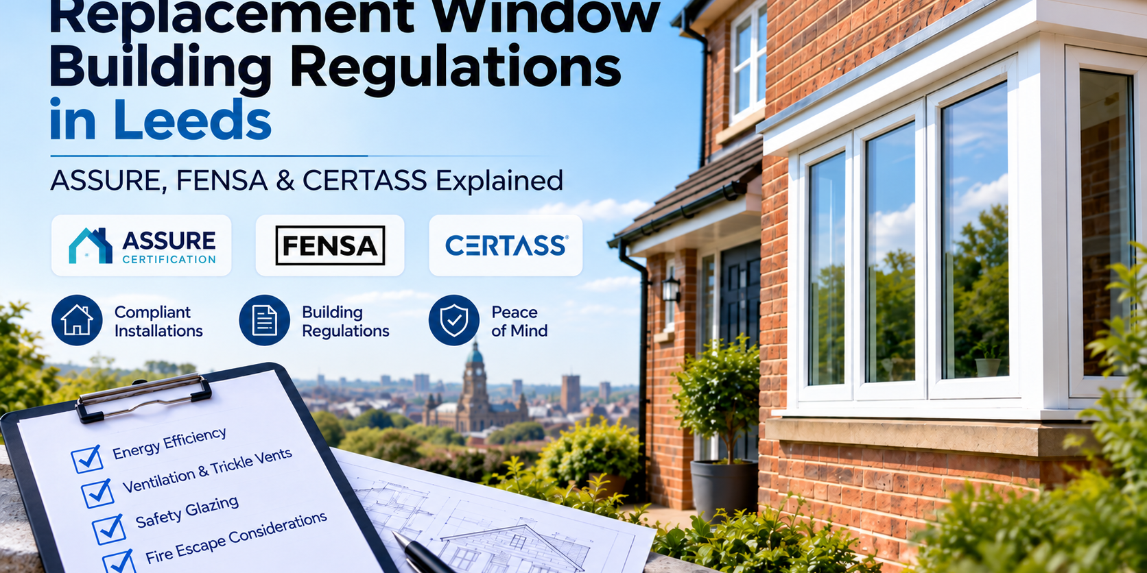 replacement-window-building-regulations-leeds-no-brand-lossless Replacement double glazed windows in Leeds with ASSURE, FENSA and CERTASS Building Regulations certification explained.